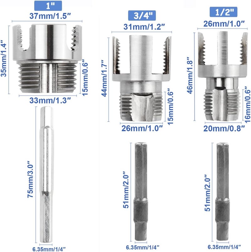 Wolfride 3Pcs Pipe Thread Cutting Tool, Integrated Internal & External Pipe Threading Tool PVC & Plastic Pipe Threader Kit 1/2" 3/4" 1" - Image 2
